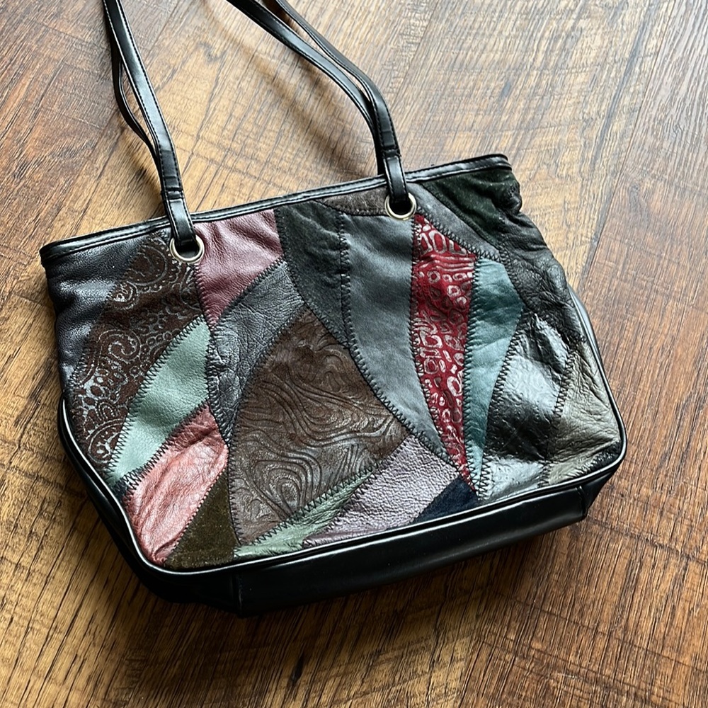 Vintage Patchwork Leather & Suede Multicolor Hand… - image 1